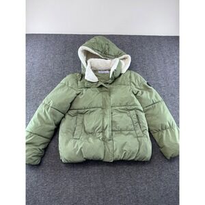 Madden Girl Sage Green Puffer Jacket Sherpa Lined‎ Hood Women Medium